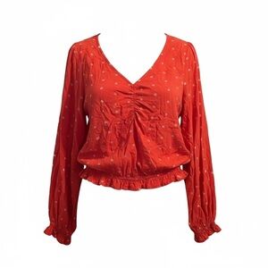 American Eagle Red Floral Smocked Blouse